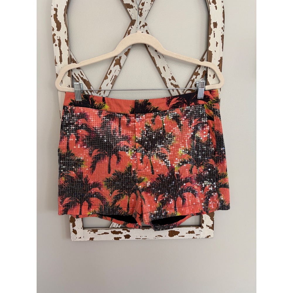 Le Superbe shorts tropical palm tree print and sequins size 12